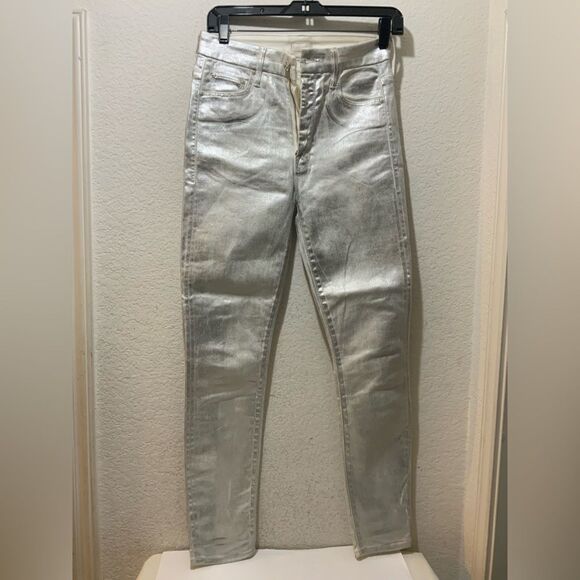 MOTHER High Waisted Looker Ankle Women’s Jeans in Silver Linings Sparkle Size 27 - Picture 3 of 11